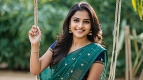 印度美女荡秋千摄影图片